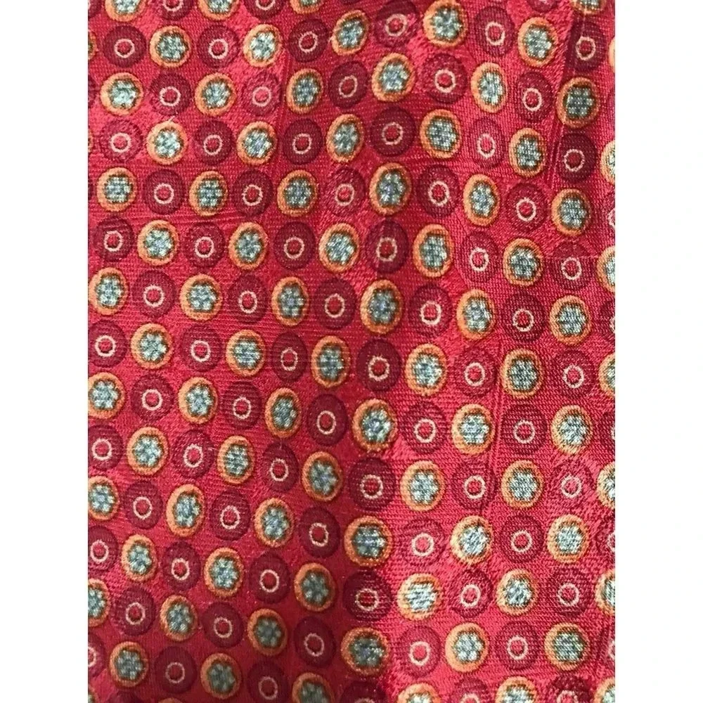 Ermenegildo Zegna Red Floral Polka Dot Geometric 100% Silk Classic Neck Tie